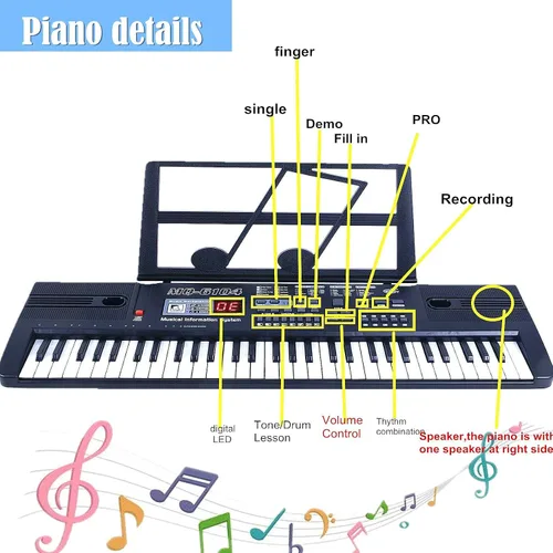 Vista 6 de SEMART teclado Piano digital piano eléctrico portátil teclado de música electrónica de 61 teclas juguete para niños principiantes niños pequeños