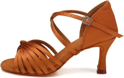 Vista 12 de Zapatos de baile latino de satén con punta abierta y tacón de 3 Beige