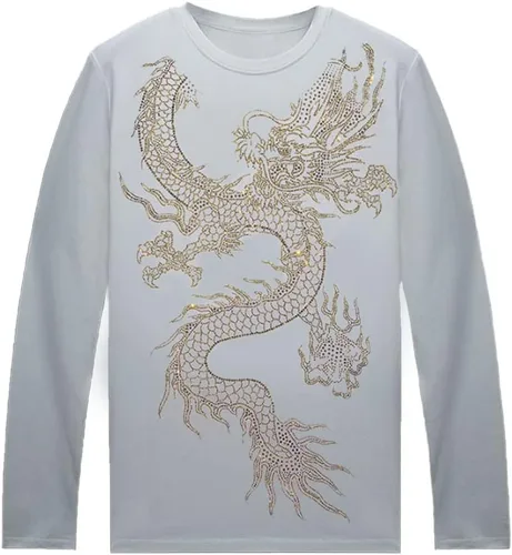 Vista 25 de HZCX FASHION Camisetas gráficas de manga larga para hombre y mujer, camisetas divertidas con diamantes de imitación