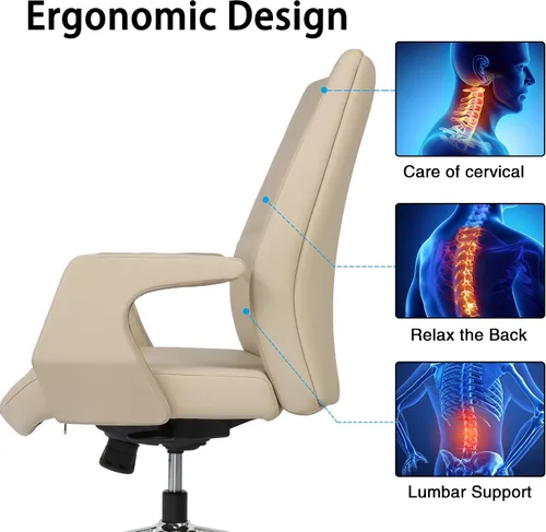 Vista 5 de LUCKYERMORE Silla de oficina ejecutiva ergonómica de cuero para el hogar, silla de escritorio con posición de bloqueo ajustable y cómoda