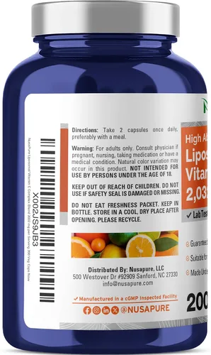 Vista 2 de Vitamina C liposomal, sin OMG, vegana, 2032 mg, 200 cápsulas vegetales - 100 porciones Dietary Supplement Formula, High Absorption Ascorbic Acid &