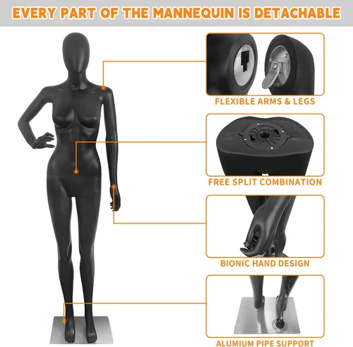 Vista 2 de Maniquí femenino de cuerpo completo Forma de maniquí Cuerpo de maniquí 70 pulgadas Maniquíes ajustables Modelo de vestido de plástico desmontable