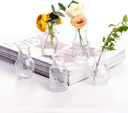 Vista 18 de Juego de 24 jarrones de vidrio a granel con 2 pinceles, jarrones de vidrio para centros de mesa, decoración vintage de boda transparente a granel