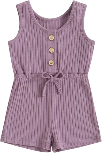 Vista 57 de Traje de verano para niña pequeña, de manga corta, acanalado, overol liso, pantalones cortos, ropa para recién nacidos
