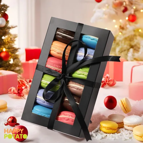 Vista 3 de HAPPY POTATO Paquete de 15 cajas de macarrones para 12, 7.2 x 4 x 1.9 pulgadas, caja de embalaje de macarrones con cinta, cajas de macarrones negros