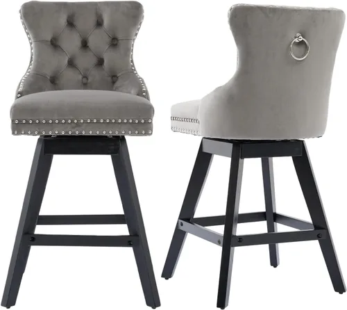 Vista 9 de cinkehome Juego de 2 taburetes de bar giratorios de altura de mostrador, taburetes de bar tapizados de terciopelo con respaldo, sillas de bar