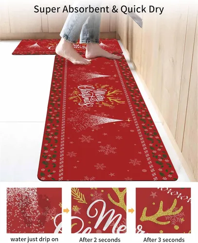 Vista 4 de Tapete de baño rojo de Navidad para bañera, antideslizante, secado rápido y absorbente, tierra de diatomeas, fregadero de cocina, lavable, tapete