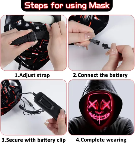 Vista 7 de Máscaras con luz LED de Halloween máscara brillante de purga aterradora para adultos adolescentes niños Halloween cosplay fiestas