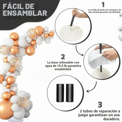 Vista 4 de Kit de arco de globos AerWo 2.85 m y 1.83 m, soporte de arco de globos medio flexible con base, marco de globos para piso, telón de fondo para boda