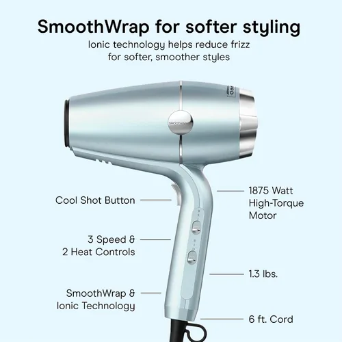 Vista 4 de INFINITI PRO CONAIR SmoothWrap Secador de Cabello, Secador con Accesorios Difusor y Concentrador, Tecnología Avanzada de Plasma y Cerámica para Menta