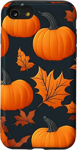 Vista 18 de iPhone 16 Pumpkins Black And Orange Plaid Fall Leaves Autumn Halloween Case