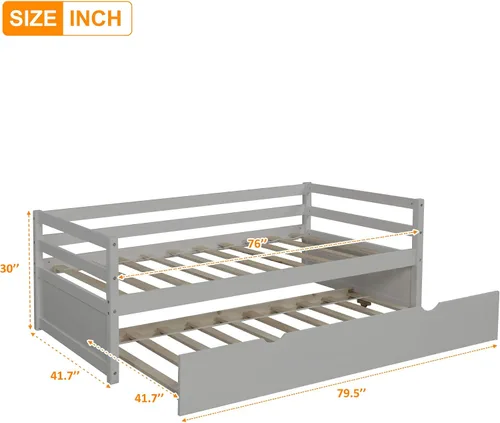Vista 2 de Harper & Bright Designs Sofá cama de madera con nido, sofá cama nido tamaño individual, marco de cama individual estándar, no requiere somier