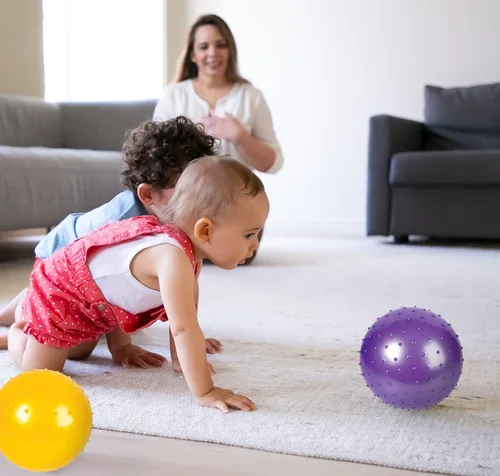 Vista 3 de Bedwina Knobby Balls - Bulk 7 Inch Sensory and Spiky Massage Stress Balls for Toddlers, with Pump, Fun & Bouncy for Toddler, Kids Party Favors