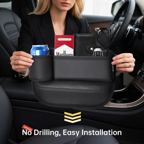 Vista 6 de Umickoo Paquete de 2 Organizadores de Relleno de Asiento de Carro, Organizador de Asiento de Carro de Cuero con Portavasos, Accesorios