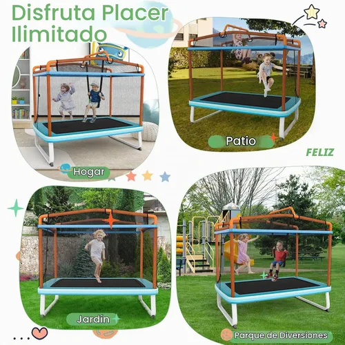 Vista 7 de Giantex - Cama elástica de 6 pies rectangular con columpio, cama elástica mini para niños aprobada por ASTM con red, barra horizontal, cierres