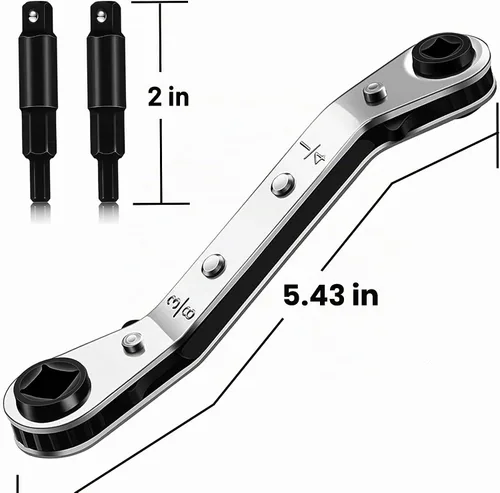 Vista 2 de Llaves de servicio HVAC: Llave de trinquete de válvula de aire acondicionado de 3/16” a 3/8” 5/16’’ x 1/4’’ con kit de adaptador de 2 bits