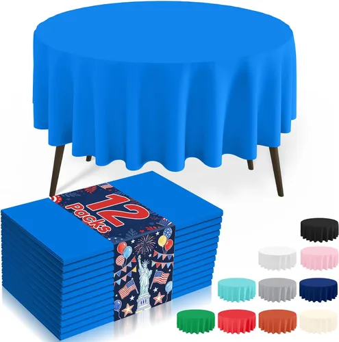 Vista 39 de misaya Paquete de 4 manteles desechables de plástico, mantel redondo impermeable de 84 pulgadas, a prueba de fugas y resistentes manteles Azul