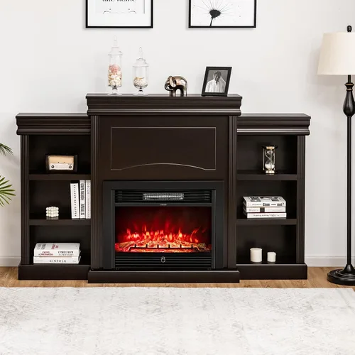 Vista 9 de Tangkula Soporte de TV con chimenea de 70 pulgadas, 750 W/1500 W, calentador eléctrico con control remoto, temporizador de 1-8 horas, 5 brillo