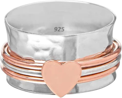 Vista 4 de Anillo giratorio de corazón rosa de meditación para mujer, anillo giratorio de plata de ley 925 para ansiedad para mujeres y niñas para regalo