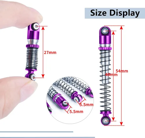 Vista 4 de MORLORDY Aleación de aluminio 4 piezas RC Shock 1.890 in amortiguadores ajustables amortiguadores para choques SCX24 1.890 in actualizaciones 1/24