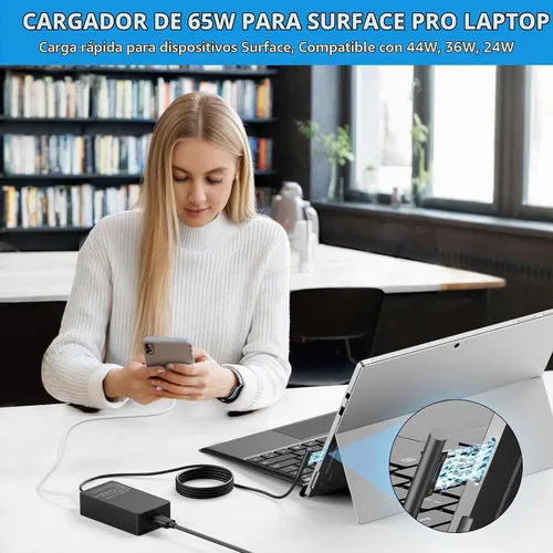 Vista 5 de Adaptador de corriente para cargador portátil Surface Pro de 65 W para Microsoft Surface Pro Compatible with Surface Pro 3/4/5/6/7/7+/8/9/X