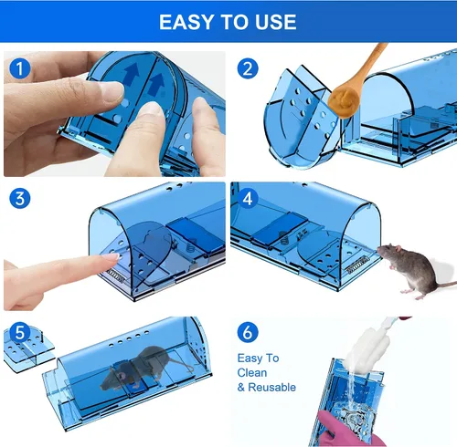 Vista 4 de Trampas para ratones, captura y liberación, trampas reutilizables para ratas, fáciles de instalar y seguras para la familia y las mascotas, no matan