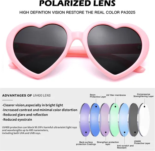 Vista 5 de Pro Acme Lentes de sol de corazón para mujer, polarizados, encantadores, estilo retro, de moda roja