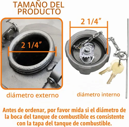 Vista 3 de Fokes (1 PIEZA) Tapa de combustible de diésel con bloqueo de 2 1/4" (Ø57.6±0.3mm) Compatible con camiones semi MD International, remolques