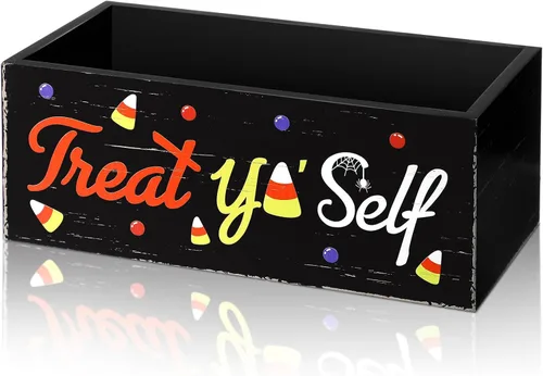 Vista 7 de Sintuff Cuenco de madera para dulces de Halloween, divertido plato de dulces para dulce o truco, soporte grande para servir de Halloween, cuenco