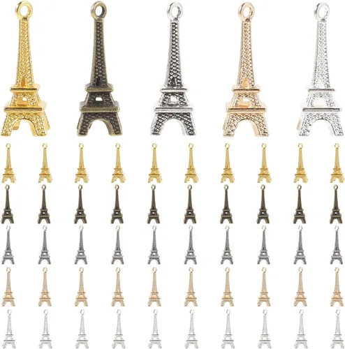 Vista 9 de EXCEART 60 piezas Mini colgantes de simulación Torre Eiffel colgantes colgantes colgantes para joyería DIY llavero accesorios (color al azar)