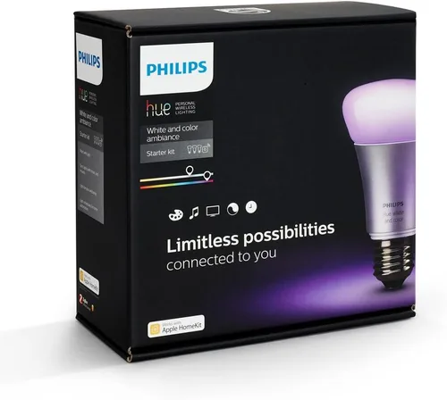 Vista 2 de Philips 456194 Hue White and Color Ambiance A19 Kit de inicio de bombilla de 2ª generación, funciona con Alexa