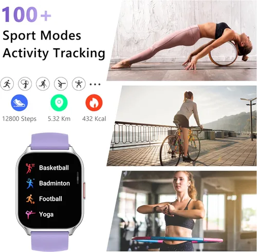 Vista 6 de Reloj inteligente 45mm para mujeres y hombres (Marcador/Contestar llamadas), reloj rastreador de fitness de 2.0" con monitor de frecuencia
