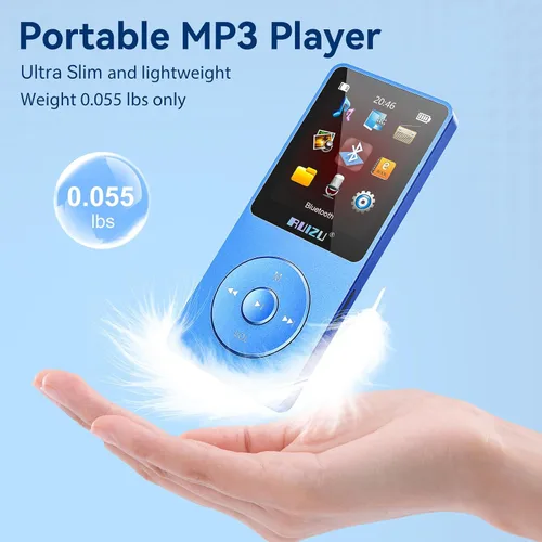 Vista 4 de RUIZU Reproductor MP3 de 64 GB con Bluetooth 5.3, peso 0.055 libras, reproductor de música portátil para niños, deportes, radio FM, grabadora