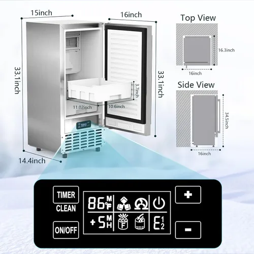 Vista 6 de Máquina de hielo de pepitas para debajo del mostrador, máquina de hielo comercial de pepitas, 66 libras/día, integrada o independiente