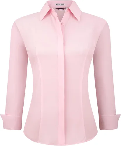 Vista 39 de Alex Vando Camisas de vestir para mujer, sin arrugas, ajuste regular, manga larga, elástica, camisa de trabajo
