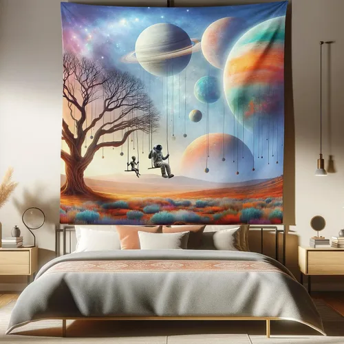 Vista 104 de Ambesonne Tapiz bohemio, diseño floral de bruja, luna y mariposa con adornos de mandala, decoración de tela para colgar en la pared para dormitorio