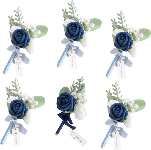 Vista 6 de Lookein Juego de 2 Boutonniere de Boda para Hombre Flores Artificiales Boutonniere de Boda para Novio y Padrinos para Ceremonia de Boda Aniversario