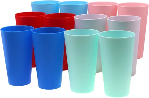 Vista 11 de AOYITE Juego de 12 vasos reutilizables de plástico de 22 onzas, sin BPA Color del arco iris