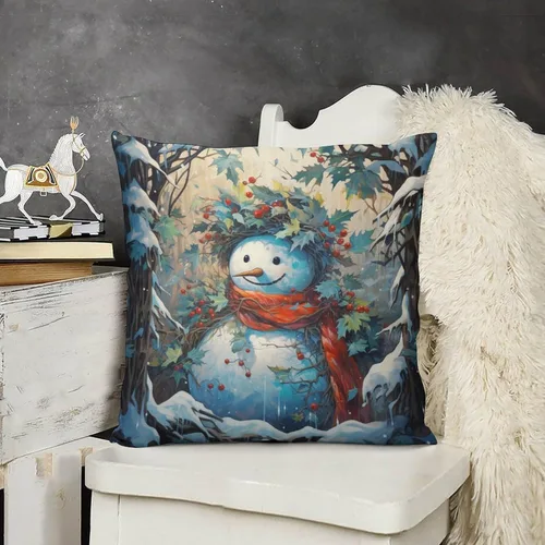 Vista 18 de Funda de cojín de muñeco de nieve con rosas rosadas, bufanda y sombrero, funda de almohada para cama, decoración moderna para sofá, dormitorio, sala