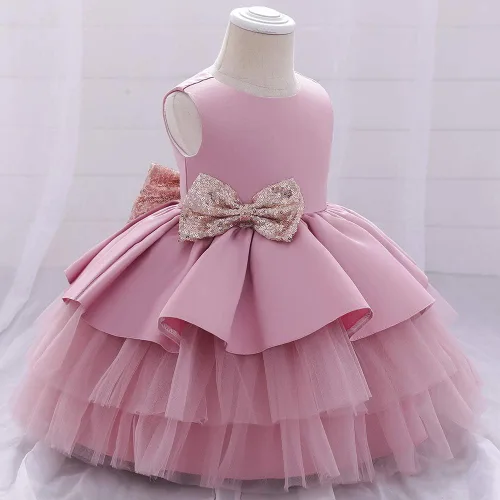Vista 2 de TUIJI 6M-5T - Vestidos de flores con lazo para bebés y niñas sin espalda para fiesta de boda boda fiesta lentejuelas