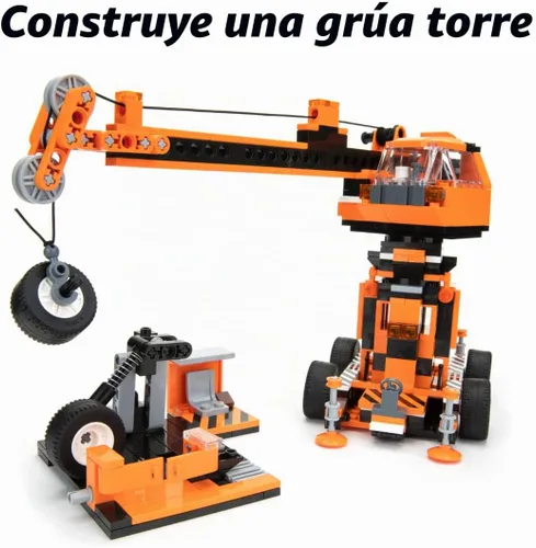 Vista 2 de Block Builder Juego de bloques de construcción de grúa móvil (475 piezas) y grúa torre de construcción. ¡Dos kits de construcción en un juego!