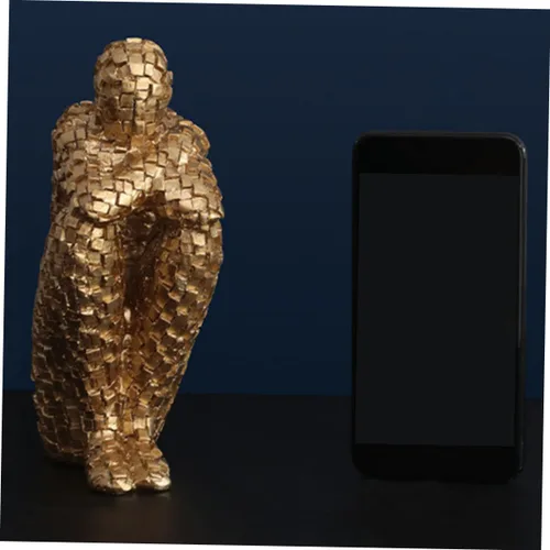 Vista 4 de ARTIBETTER Figura escultura decoración de mesa dorada Decoración de oficina Estante dorado Escultura abstracta Estatuilla de arte abstracto