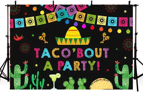Vista 3 de Telón de fondo de fiesta de 7 x 5 pies, banderas coloridas de cactus, fondo de fotografía, decoración de baby shower, fiesta mexicana, despedida