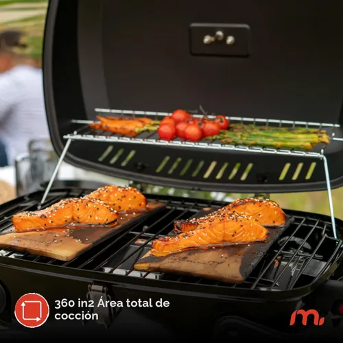 Vista 3 de Megamaster Parrilla de gas portátil de 1 quemador con tapa de bloqueo, quemador de acero inoxidable de 11,000 BTU, patas plegables, pequeña parrilla