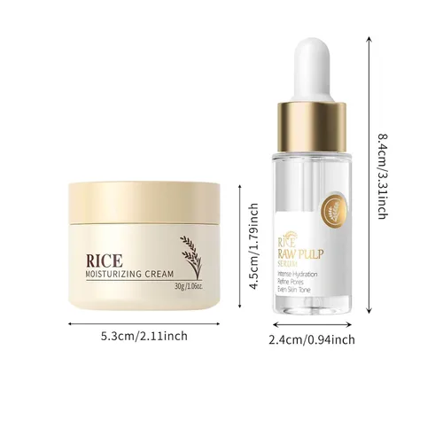 Vista 9 de Set de cuidado de la piel - Crema hidratante facial de arroz y suero de arroz (2 productos) hidratante para cara, objetivos hidratantes, sequedad