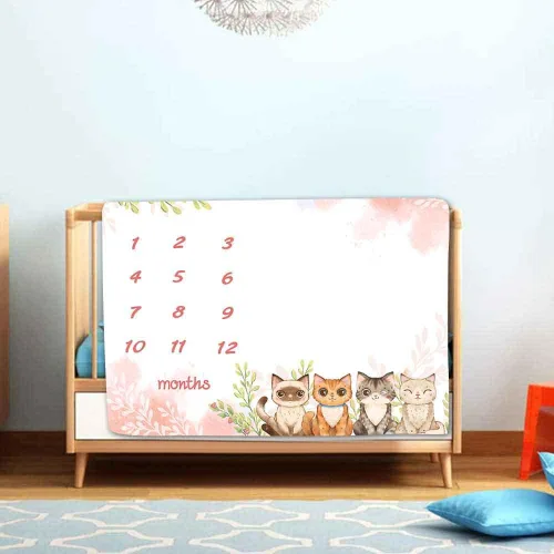 Vista 3 de BTXTLY18 - Manta mensual de hitos para niñas, manta de crecimiento de bebés con dibujos animados de animales de dibujos animados rosa primavera