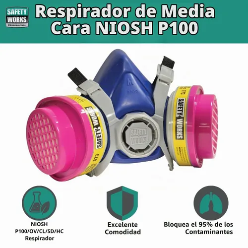 Vista 2 de Safety Works - Máscara respiratoria multiusos Niosh Ov/AG/P100 SWX00320