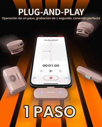 Vista 4 de Micrófono de solapa inalámbrico para iPhone, teléfono Android, PC, rango de 100 pies, estuche de carga de batería de 50 horas, micrófonos con clip