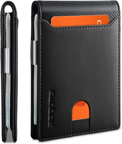 Vista 142 de RUNBOX - Carteras delgadas para hombre, cartera de piel con pinza para el dinero, cartera de bolsillo frontal con bloqueo RFID, tarjetero