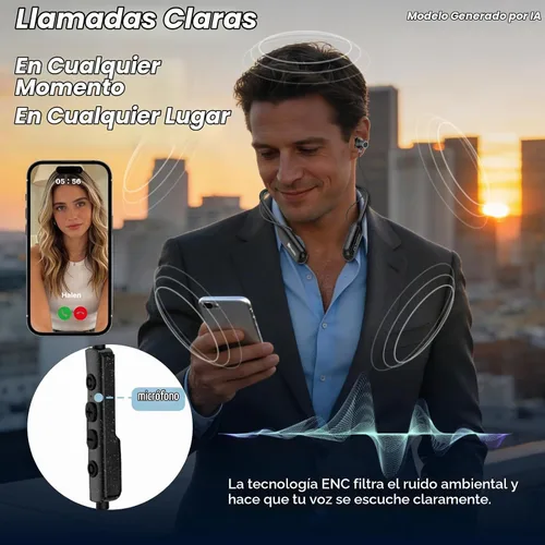 Vista 4 de Hmusic H25 Auriculares Bluetooth con banda para el cuello con 200 horas de duración de reproducción de batería